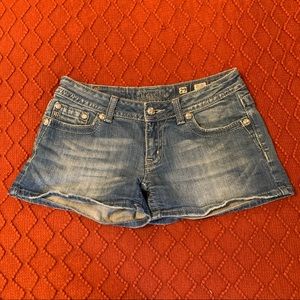 Miss Me Denim Short Shorts w/ Rose Bedazzled Back Pockets